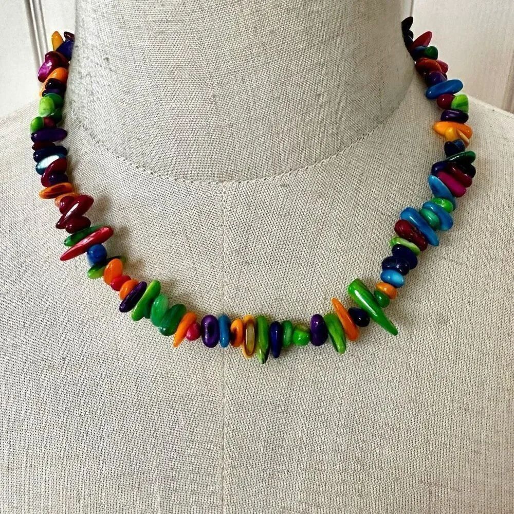 Colorful Dyed shell beaded necklace
